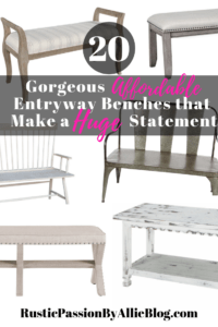 These gorgeous entryway benches are the perfect style design of industrial and rustic. They look great with a large mirror above and or neutral throw pillows. I love functional furniture that makes a statement.