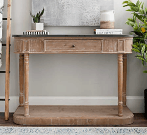 These gorgeous entryway tables are the perfect style design of industrial and rustic tables. They look great with a large mirror above and spacious drawers and storage. I love functional furniture that makes a statement.