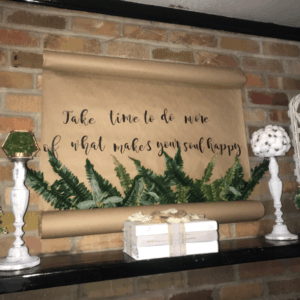 Learn how to make this Farmhouse DIY Scroll Sign. It's the cutest affordable wall hanging. You will displaying this in your neutral living room or your modern farmhouse master bedroom. #diyscrollscript #diyscrollsign #scrollsign #wallhanging