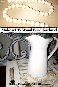 Learn How To Make a Farmhouse DIY Wood Bead Garland with tassels. It's the easiest affordable Modern Farmhouse Home Decor project. You will love displaying this decoration in your Joanna Gaines inspired home. It adds the perfect touch of neutral rustic decor. #joannagaines #modernfarmhouse #woodbeadgarland #diyhomedecor