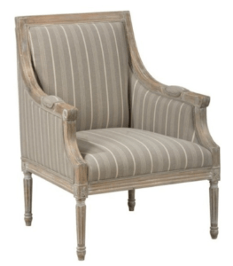 white and gray striped arm chair