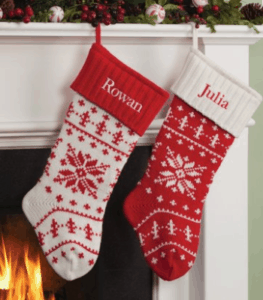 red and white knitted rustic christmas stockings